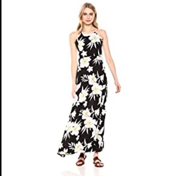 28 PALMS Floral Black White Yellow Halter Look Maxi Dress - Picture 2 of 14